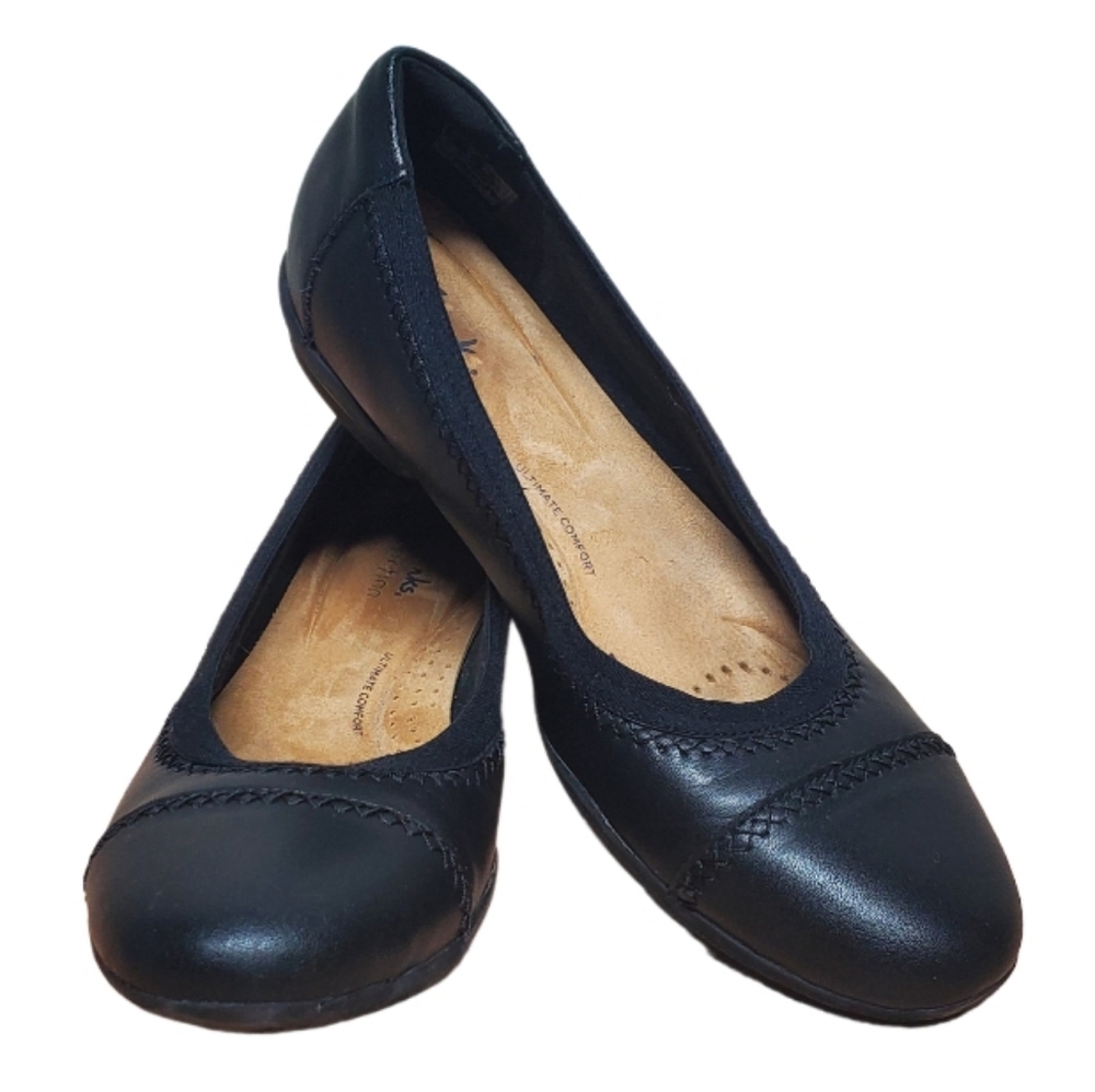 Clarks Collection Sara Bay Black Leather Ballet Flats Slip On Size 8 Medium